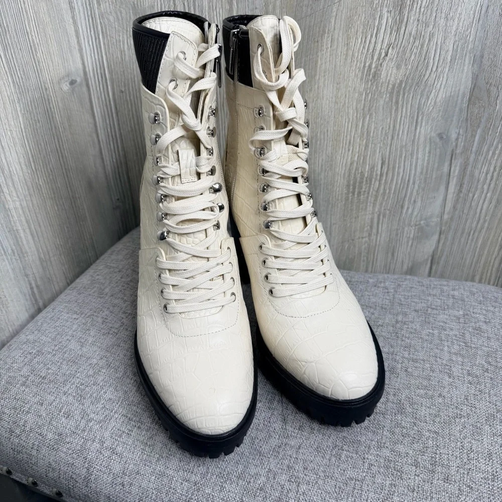 Vince Camuto Cream Lace-Up Platform Heeled Boots - Picture 2 of 8